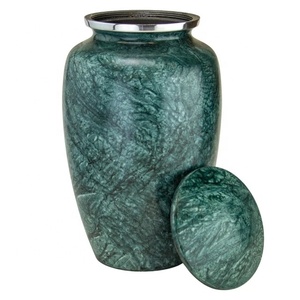 Urne funéraire en métal vert émeraude avec finition texturée, couvercle à bordure argentée, pour cendres de crémation, souvenir commémoratif, récipient funéraire - Product Image 2