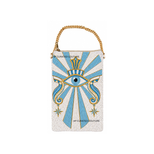 Bolsa para celular hecha a mano con cuentas de semillas, diseño de ojo, accesorios de cuentas, colección de moda, bolsas para celular artesanales - Product Image 1