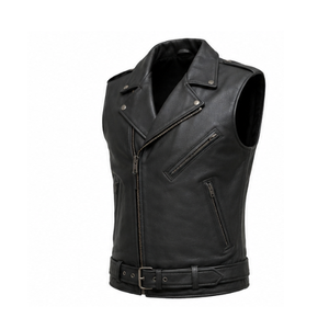 Chaleco de cuero genuino de grano completo de lujo para hombre, personalizado, con estampado de goma en relieve, transpirable, de lona, para carreras y motocicleta - Product Image 5