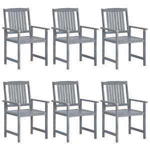 Solid Acacia Wood <b>Patio</b> Chairs with Gray Cushions <b>6</b>-<b>Piece</b> <b>Set</b> - Product Image 3