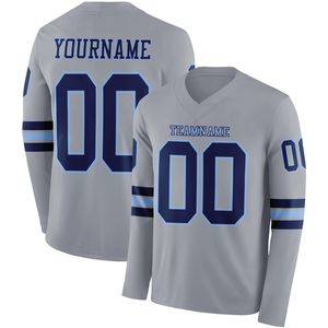Jersey Personalizado de Fútbol Americano de Manga Larga con Cuello en V, Spandex/Poliéster, Transpirable, de Secado Rápido, Ligero, Color Personalizado al por Mayor OEM - Product Image 3