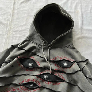 Sudadera con Capucha Vintage de Algodón Grueso con Efecto Ácido, Desgastada por el Sol, Teñido Anudado, OEM, Marca Privada - Product Image 4