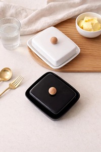 White Simple Ceramic Butter Keeper Elegant Butter <b>Storage</b> <b>Container</b> For <b>Kitchen</b> Dining Table Minimal Serveware From India - Product Image 5