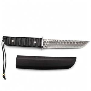Handcrafted Fixed Blade Hammered Damascus Steel Utility <b>Knife</b> Industrial Grade OEM <b>Carved</b> Ebony Handle Steel Guard Wooden Sheath - Product Image 1