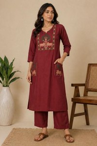 Women Cotton Embroidered Kurti Set <b>Indian</b> Pakistani Style Long <b>Top</b> and Culottes Casual Wear for All Seasons Summer Fit - Product Image 2
