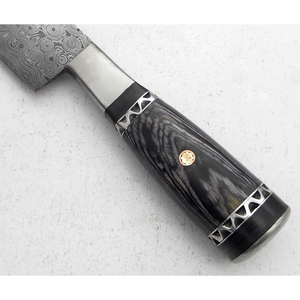 Custom Handmade Personalized Modern Chef Knife Damascus Steel Blade 7-Inch Wood Handle Leather Sheath Dishwasher <b>Safe</b> - Product Image 5
