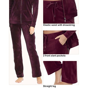 Ensemble de survêtement deux pièces pour femmes en velours brodé personnalisé de haute qualité 100% coton écologique - Product Image 4