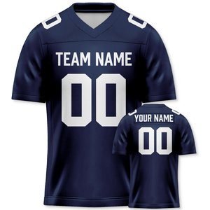 Maillot de football américain personnalisé bleu marine, uniforme d'équipe, respirant, séchage rapide, pour jeunes et adultes, impression OEM - Product Image 1