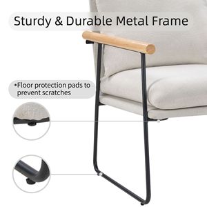 Fauteuil d'appoint moderne et confortable avec coussin amovible, chaise de salon ou de chambre à coucher en blanc avec accoudoirs en bois - Product Image 5