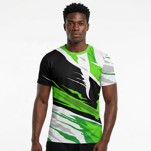 Camiseta Deportiva Sublimada para Hombre, Manga Corta, Cuello Redondo, Patrón Geométrico, Secado Rápido, Corte Regular, Verde, Negro, Blanco - Product Image 6