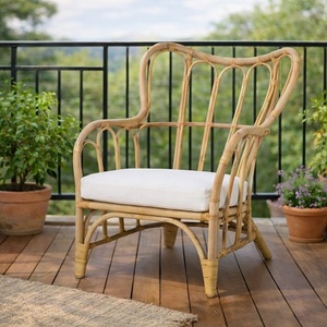 Rattan Garden <b>Chair</b> With Foam Cushion <b>Rustic</b> Outdoor Furniture Tapered Leg Comfortable Seating For Balcony Patio - Product Image 2