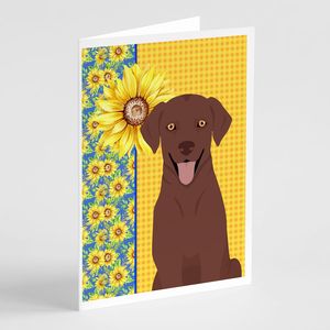 Summer Sunflowers & Chocolate Labrador Retriever Pack 8 Whimsical A7 Size 5x7 Blank Vetting Cards Enveloppes pour Notes Messages - Product Image 1