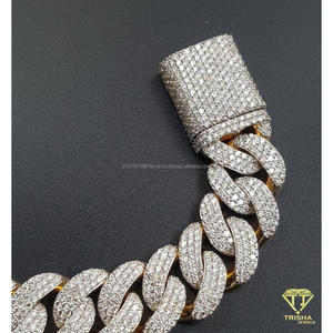 Fully Iced Out Yellow Gold Cuban Link <b>Bracelet</b> with Brilliant Diamond Look Lab Grown <b>Stones</b> and Secure Lock Clasp - Product Image 3