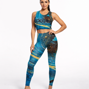 Conjunto de Yoga Personalizado para Mujer con Estampado de Galaxia, Cuello Redondo, Leggings de Cintura Alta, Sujetador Deportivo, Ropa Deportiva para Gimnasio, Spandex/Poliéster OEM ODM - Product Image 1