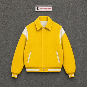 NEW QUALITY YELLOW AND <b>WHITE</b> VARSITY <b>JACKET</b> FOR <b>MEN</b> CLASSIC BOMBER BASEBALL STYLE PREMIUM ZIP FRONT CASUAL STREETWEAR OUTERWEAR - Product Image 5