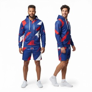 Ensemble de survêtement pour homme personnalisé avec sweat à capuche et short imprimés, motif géométrique, léger, deux pièces, tenue de sport - Product Image 2