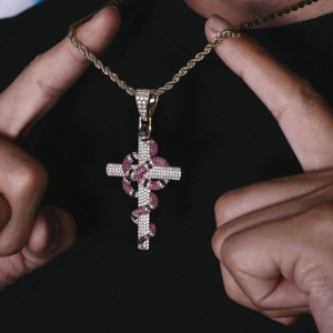 Moissanite Coral Snake <b>Cross</b> Pendant in 925 Sterling Silver - Striking Design Coral Snake Wrapped <b>Cross</b> Pendant - Product Image 3