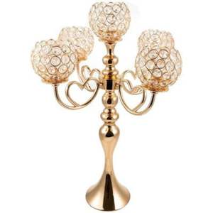 Élégant chandelier en cristal à 5 bras, support de fleurs de mariage en gros, centre de table de luxe doré, porte-bougies chauffe-plat pour banquet - Product Image 2