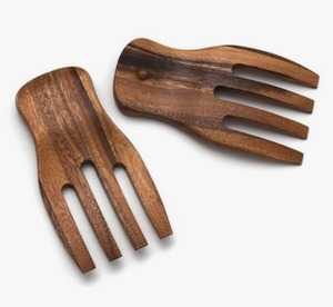Bol à salade rond en bois avec fourchettes de service, design minimaliste fait main pour les fêtes et la maison - Product Image 3