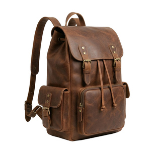 Rucksack Bag Vintage Leather Waterproof Travel <b>Backpack</b> <b>Large</b> Capacity Outdoor Hiking School Bag - Product Image 3
