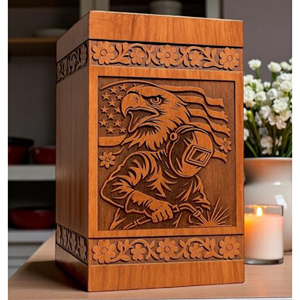 Engraved Welder Cremation Urn: American Flag Rosewood Keepsake Box Memorial Keepsake by AYAANS - Product Image 1