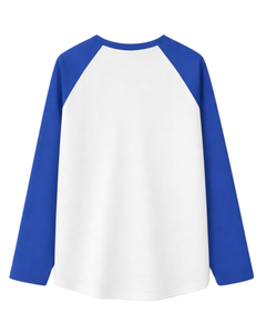 Custom Royal Blue <b>White</b> Raglan Long Sleeve T Shirt Men Cotton Casual Contrast Crew Neck Baseball <b>Tee</b> OEM Manufacturer Supplier - Product Image 5