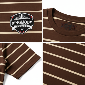 Camiseta Premium Personalizada con Bordado, Cuello Redondo, Color Marrón, para Hombre, Estilo Urbano, con Rayas Beige, Tela de Algodón de 220g - Product Image 4