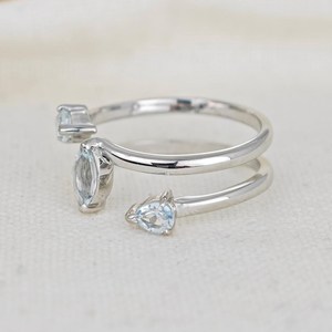Aquamarine <b>Ring</b> <b>Adjustable</b> <b>Sterling</b> <b>Silver</b> Marquise Gemstone Jewelry For Women - Product Image 6