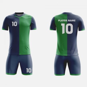 Custom Men's Soccer Jersey Set V-Neck Short Sleeve Green <b>Navy</b> Color Blocked Moisture Wicking Polyester Uniform All Seasons - Product Image 1