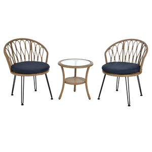 Ensemble de loisirs d'extérieur 2 pièces U_STYLE : Chaises individuelles en rotin avec table ronde en verre pour patios, balcons ou cours - Product Image 5
