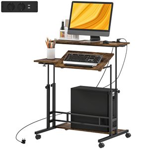 Scrivania Regolabile Marrone per Home Office con Piano Inclinabile, Prese di Corrente e Ripiano per Computer - Product Image 1