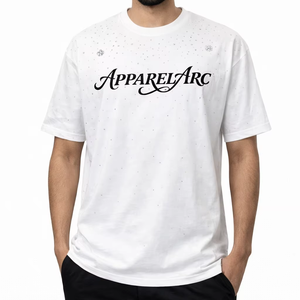 เสื้อยืดโลโก้ประดับเพชรขายส่ง OEM สำหรับผู้ชาย เสื้อผ้าสตรีทแวร์สุดหรู พิมพ์ลายคริสตัล ผู้ผลิต OEM - Product Image 1
