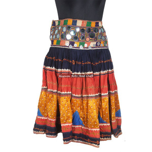 Indian Gujarati Real Kutchi Skirt Multi Embroidered Mirror Work Boho Gypsy Tribal Belly Dance Banjara Indian Vintage Skirt - Product Image 1