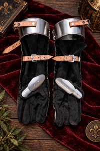Gants de guerrier articulés médiévaux en acier poli antique avec accents en laiton, longs, pour cosplay, foires de la Renaissance, souvenir Marco - Product Image 5