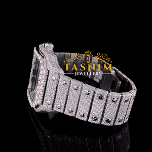 Reloj de Cuarzo de Acero Inoxidable Cuadrado para Hombre con Diamante Moissanita VVS de Calidad Prémium, Sencillo Romano Deportivo de Moda Hip Hop - Product Image 2