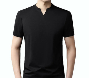 Camiseta de Punto de Manga Corta con Cuello en V para Hombre, Color Naranja, Corte Regular, Estilo Informal, Color Sólido, Teñido Liso, Producción Harry Johnson OEM - Product Image 6