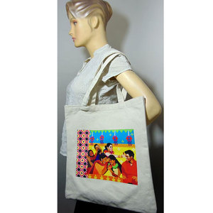Bolsa de Compras Reutilizable de Lona de Algodón Ecológica y Duradera con Asa Integrada, Impresión Digital Multicolor, Cierre Superior, Ligera - Product Image 4