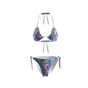Conjunto de Bikini Estampado Colorido para Mujer, Top Triangular con Cuello Halter, Braguita con Lazos Laterales, Elástico, Spandex, Poliéster, Ecológico, Dos Piezas - Product Image 2