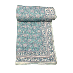 Couette réversible en coton 100% écologique, imprimée à la main à Jaipur, pour lit simple, de qualité supérieure, faite à la main, idéale pour la décoration d'hôtel et de maison, ou comme cadeau. - Product Image 1