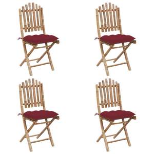 Ensemble de 4 ensembles de salle à manger de jardin en bambou naturel avec coussins rouge vin - Product Image 3