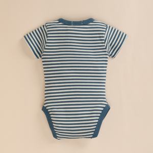 บอดี้สูทแขนสั้นทำจากไม้ไผ่อีลาสเทนออร์แกนิกชุดชั้นในเด็กลายทางสีน้ำเงิน - Product Image 2