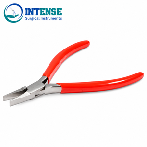 Pince plate professionnelle en acier inoxydable pour la fabrication de bijoux, la perlage, la pliage de fil, outil artisanal, poignée rouge - Product Image 1