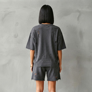 Conjunto de 2 piezas para mujer, OEM/ODM, 100% algodón, estilo hip-hop, oversize, vintage, lavado, manga corta. - Product Image 2