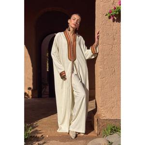 Most Demanding Two-piece Set In Soft Natural Linen Featuring Relaxed Kimono <b>Kaftan</b> With A Subtle High-neckline - Product Image 4