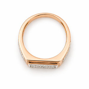 <b>Mens</b> 14KT Rose Gold Rectangular Cluster Cubic Zirconia Signet <b>Ring</b> Textured Side Detail Polished Statement Wedding Party Gift - Product Image 4