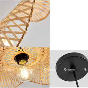 Premium Hand-Woven Bamboo Wavy Pendant <b>Light</b>, Modern Artisan Bamboo <b>Leaf</b> Ceiling Lamp, Sustainable Natural Fiber Lighting - Product Image 5