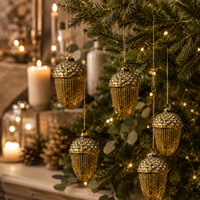 Ornement de Noël en verre doré en forme de gland, de haute qualité, gaufré, fait main, style moderne et vintage, boule suspendue, décoration de fêtes pour la maison