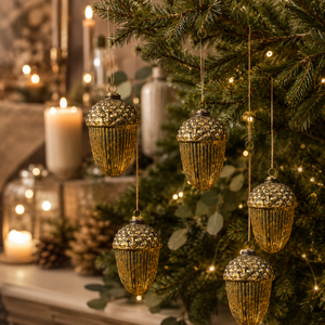 Adorno Navideño de Cristal Dorado con Forma de Bolota, de Alta Calidad, Grabado, Hecho a Mano, Estilo Moderno Vintage, Colgante Decorativo para el Hogar - Product Image 4