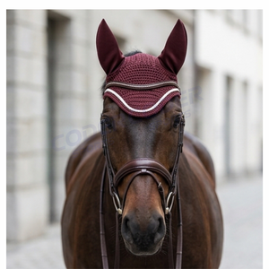 Bonnet d'oreille en crochet pour chevaux, fabriqué au Pakistan, tendance, avec pompons, meilleur prix, fournisseur OEM, fabricant de voiles anti-mouches pour chevaux - Product Image 2