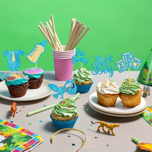 24 piezas de decoración con purpurina para bebé, para fiestas de cumpleaños, baby shower, suministros para postres, adornos para cupcakes - Product Image 3